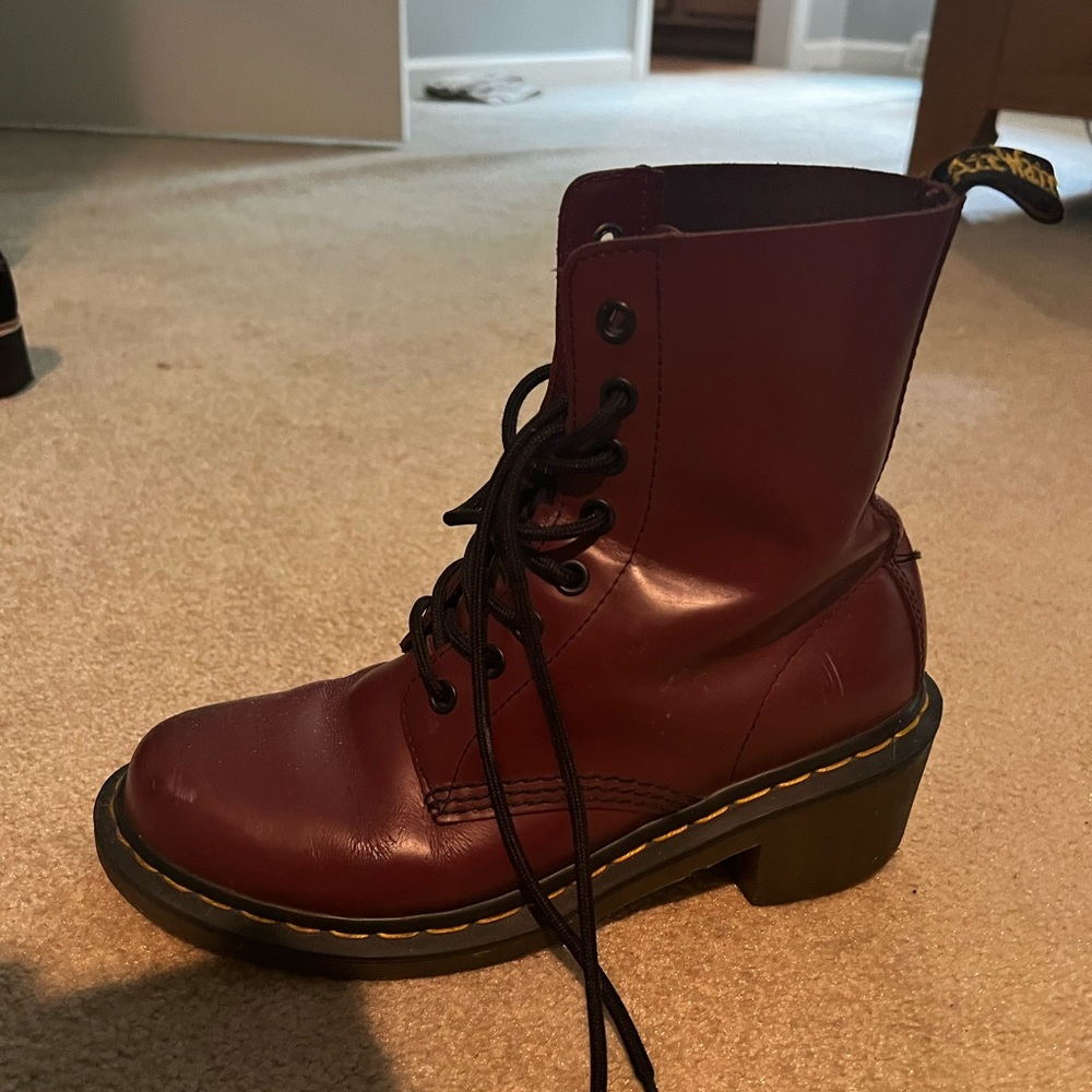 Red 1460 Dr Marten smooth leather lace up boots
